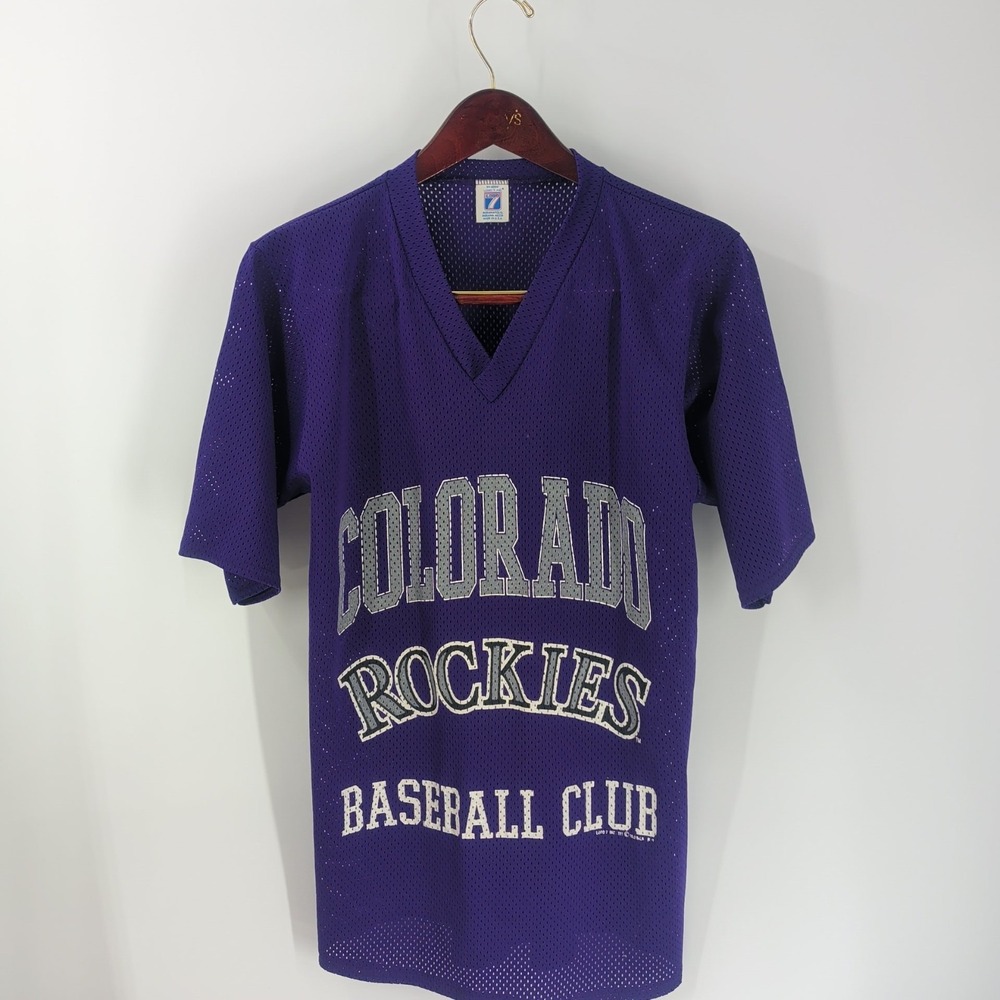 Colorado Rockies Logo 7 Inc Mens Purple Mesh MLB Baseball Club V-Neck Jersey